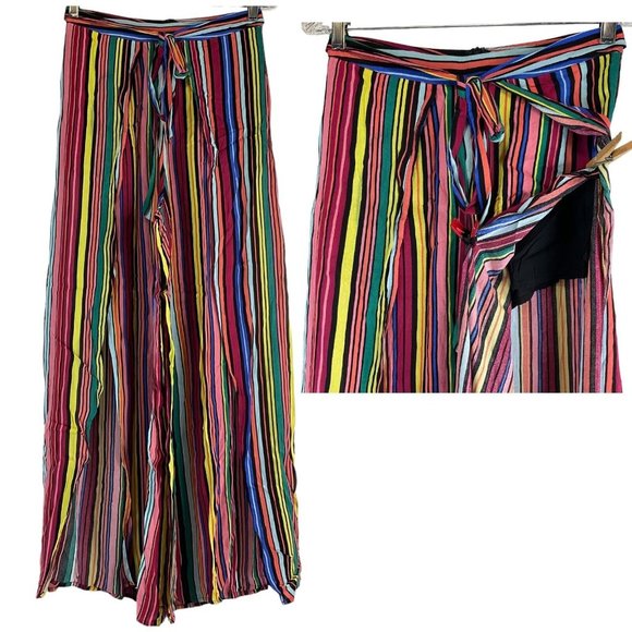 Aqua Pants - Aqua Pants Women's Sz S Multicolor Striped Side Slit Wide Leg High Rise $87